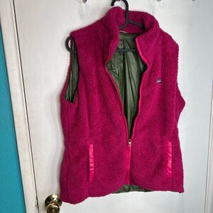 Patagonia Womens Los Gatos Fleece Vest Reversible Dark Pink Green Womens